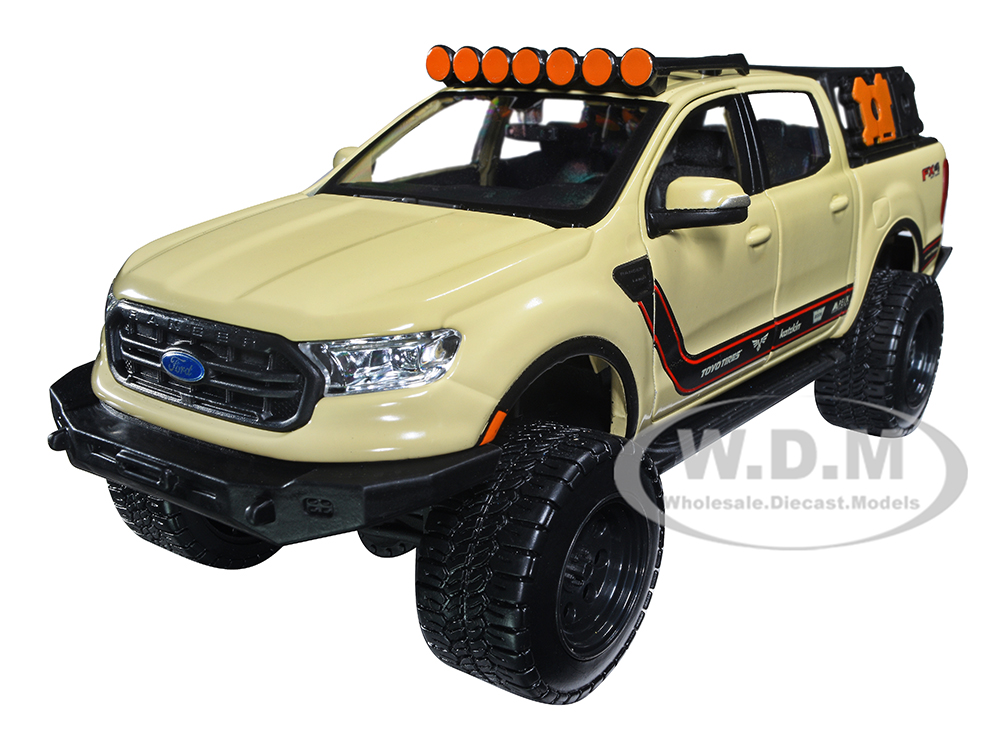2019 Ford Ranger Lariat FX4 Pickup Truck Sand Tan with Stripes Off Road Series 1/27 Diecast Model Car by Maisto