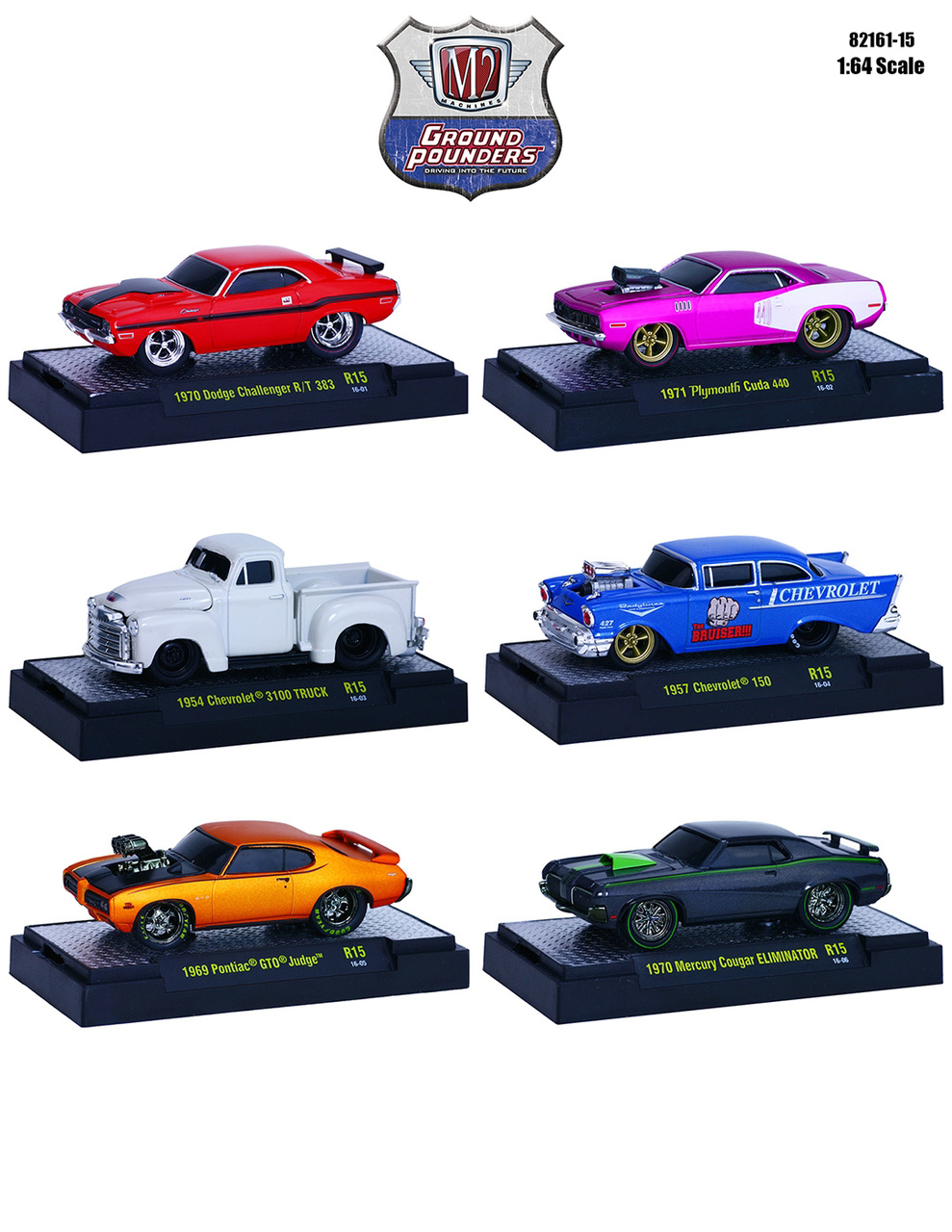 Ground Pounders 6 Cars Set Release 15 In Display Cases 1/64 Diecast Model Cars By M2 Machines