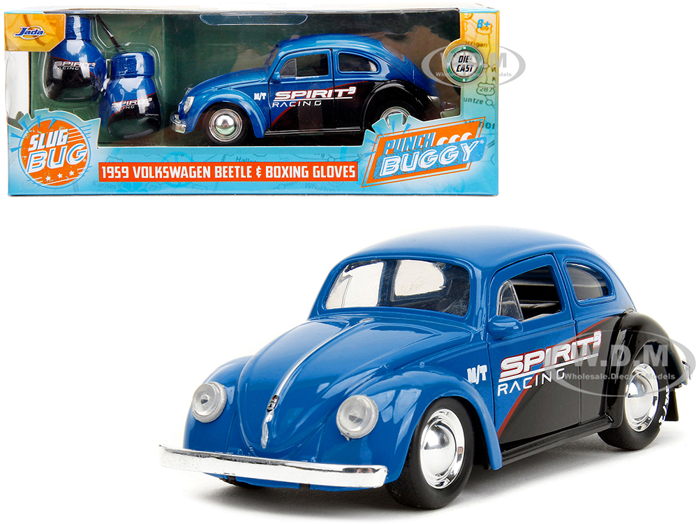 1959 Volkswagen Beetle Spirit3 Racing Blue and Black and Boxing Gloves Accessory Punch Buggy Series 1/32 Diecast Model Car by Jada
