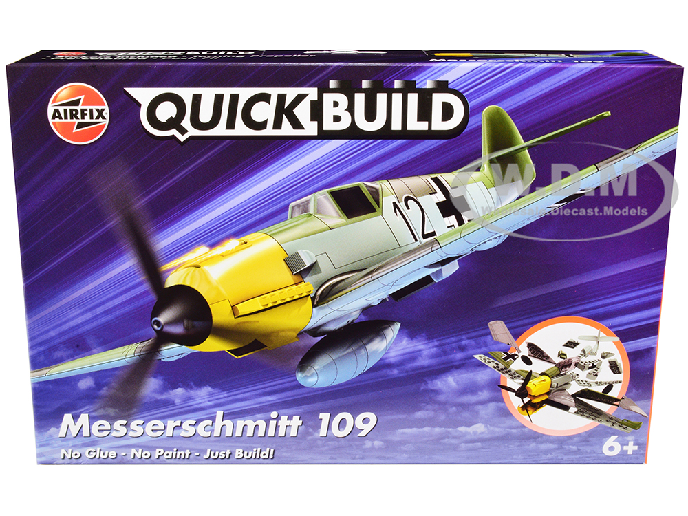 Skill 1 Model Kit Messerschmitt BF109 Snap Together Painted Plastic Model Airplane Kit by Airfix Quickbuild