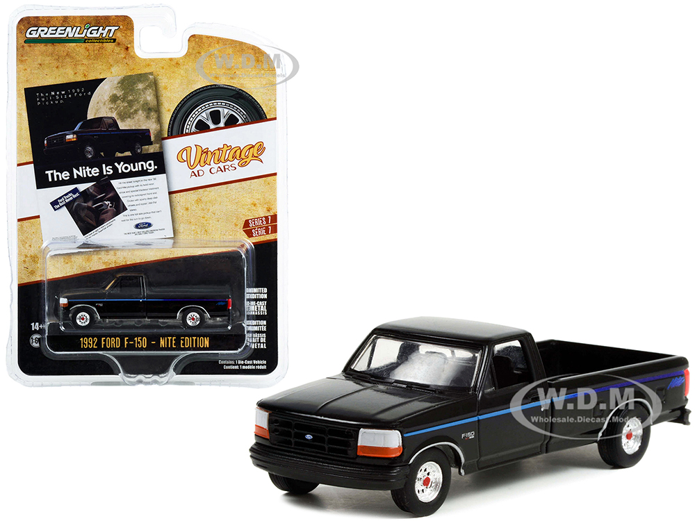 1992 Ford F-150 Nite Edition Pickup Truck Black with Blue Stripes 