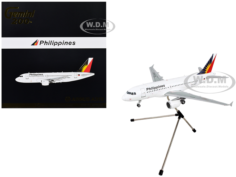 Airbus A319 Commercial Aircraft Philippine Airlines White with Tail Graphics Gemini 200 Series 1/200 Diecast Model Airplane by GeminiJets