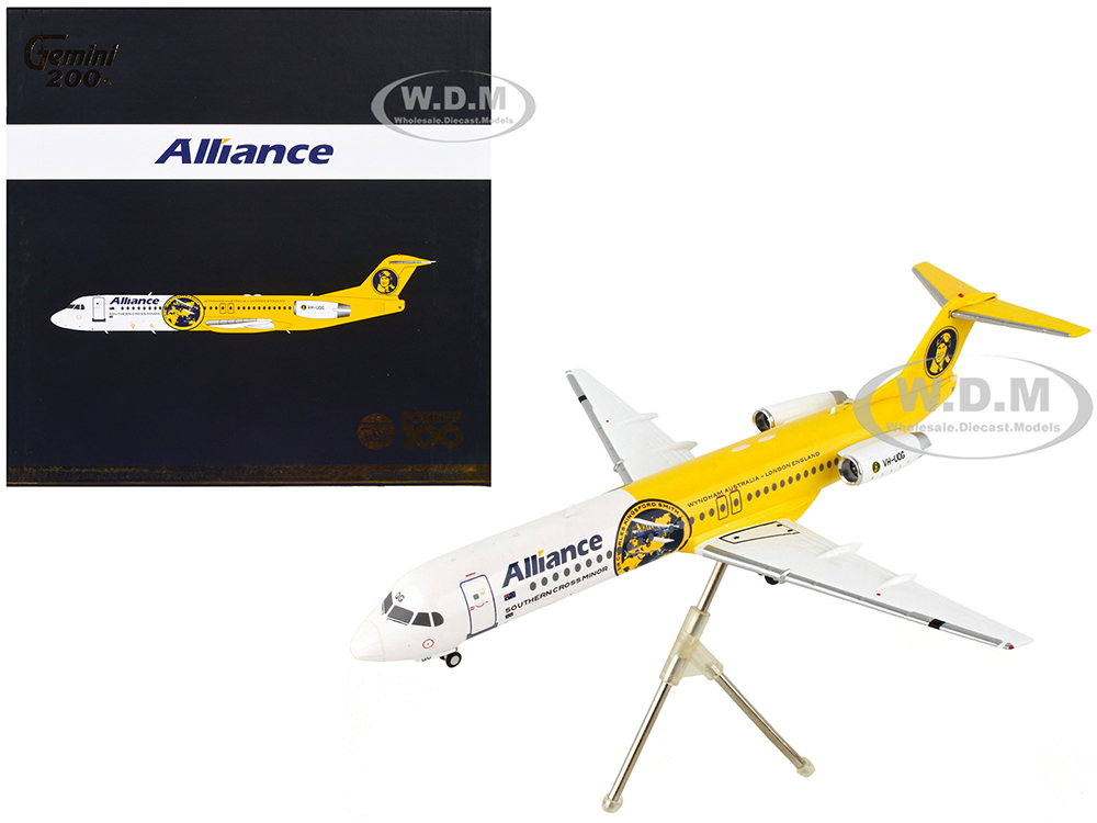 Fokker F100 Commercial Aircraft Alliance Airlines White and Yellow Gemini 200 Series 1/200 Diecast Model Airplane by GeminiJets