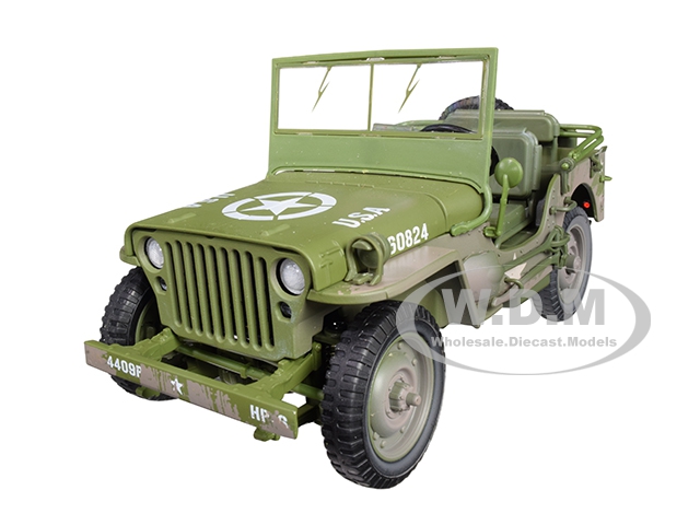 1941 Willys Mb Jeep Wwii "u.s.a." Olive Green Drab Mud Covered/dirty 1/18 Diecast Model Car By Autoworld