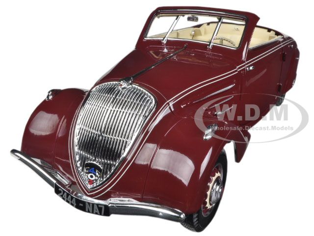 1937 Peugeot Eclipse 402 Dark Red With Retractable Top 1/18 Diecast Car Model By Norev