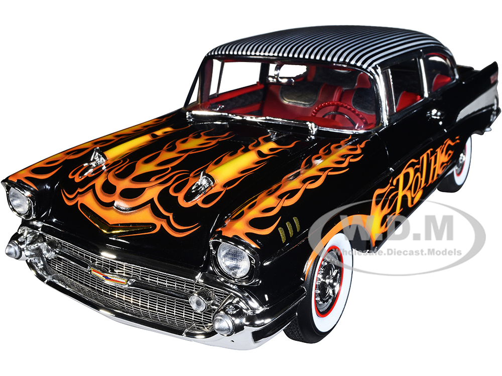 1957 Chevrolet Bel Air Black with Flames and Pinstripe Top "Big Daddy Ed Roth" Limited Edition to 966 pieces Worldwide 1/18 Diecast Model Car by ACME