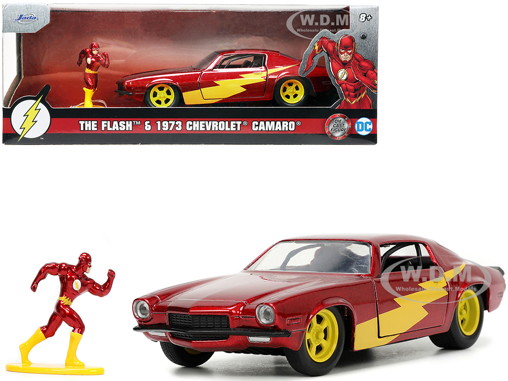 1973 Chevrolet Camaro Red Metallic with The Flash Diecast Figurine DC Comics Series Hollywood Rides 1/32 Diecast Model Car by Jada
