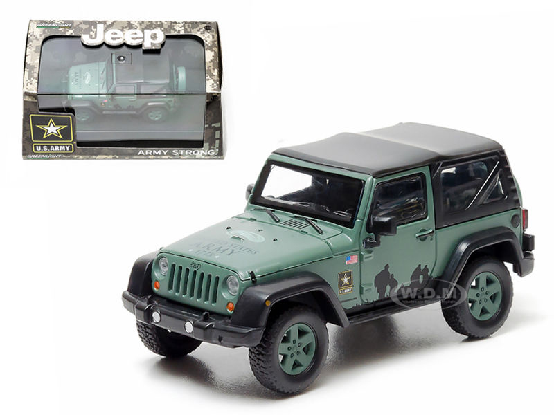2012 Jeep Wrangler U.s. Army Hard Top Dark Green With Display Showcase 1/43 Diecast Model By Greenlight
