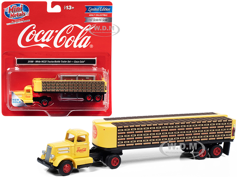 Image of White WC22 Truck Tractor with Bottle Trailer Yellow "Coca-Cola" 1/87 (HO) Scale Model by Classic Metal Works