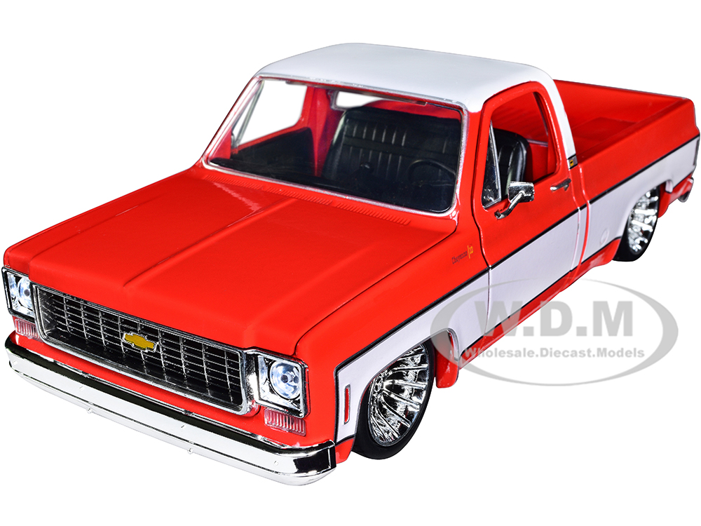 1973 Chevrolet Cheyenne 10 Pickup Truck Flame Red and Bright White Limited Edition to 9600 pieces Worldwide 1/24 Diecast Model Car by M2 Machines