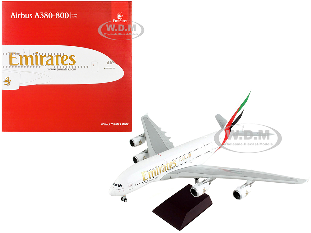 Airbus A380-800 Commercial Aircraft "Emirates Airlines - A6-EUV" White with Striped Tail "Gemini 200" Series 1/200 Diecast Model Airplane by GeminiJe