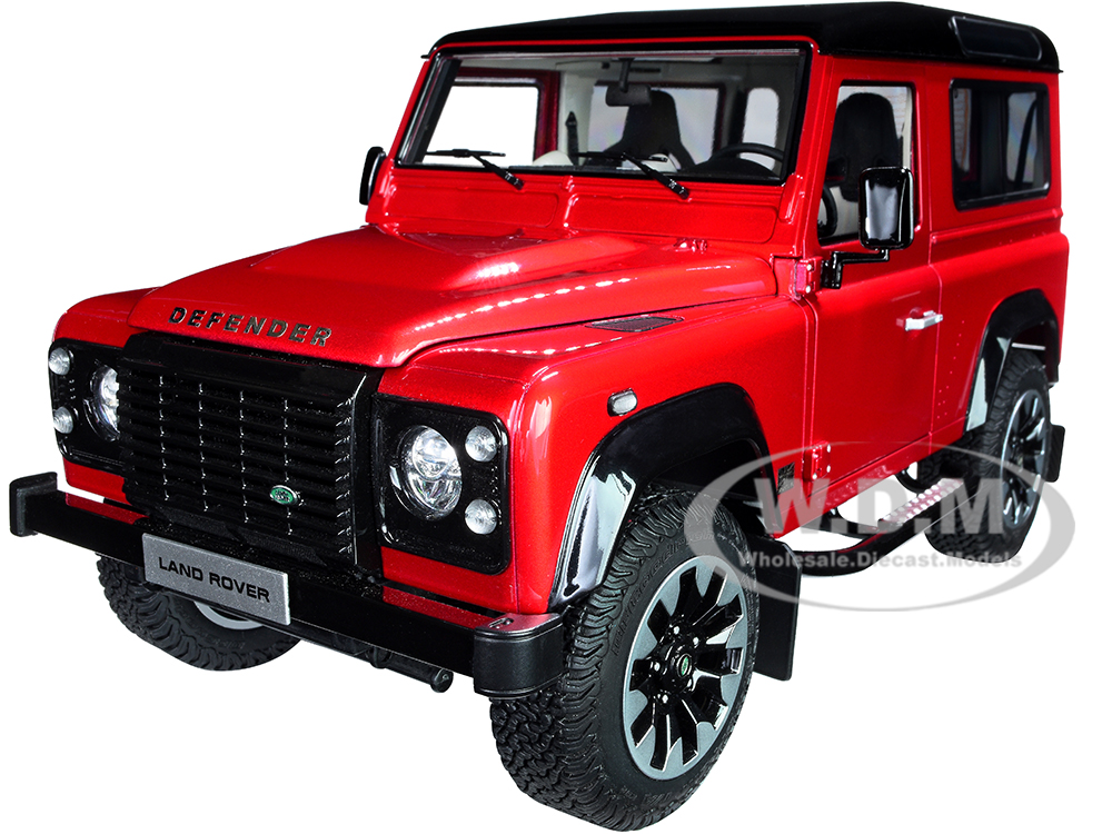 Land Rover Defender 90 Works V8 Red Metallic with Gloss Black Top "70th Edition" 1/18 Diecast Model Car by LCD Models