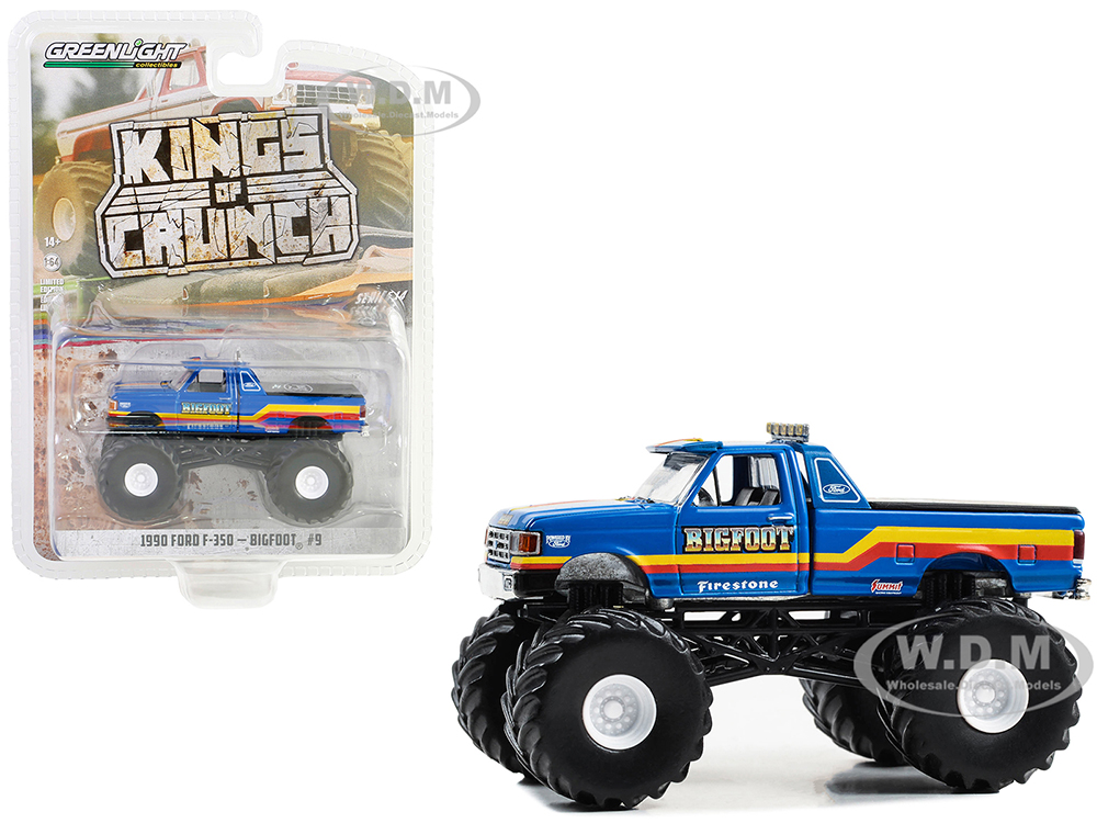 1990 Ford F-350 Monster Truck Blue with Red and Yellow Stripes 