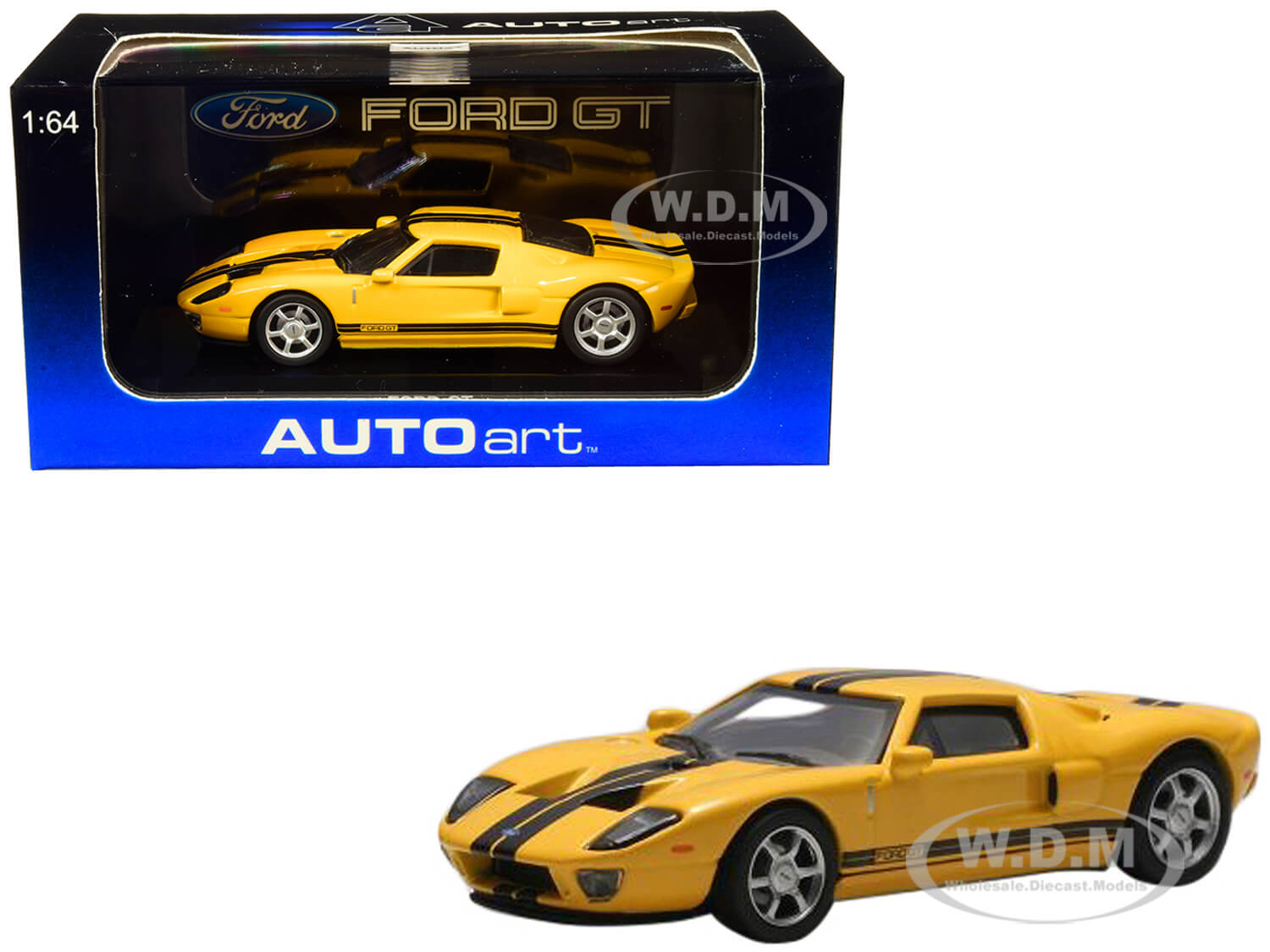 2004 Ford Gt Yellow With Black Stripes 1/64 Diecast Model Car By Autoart