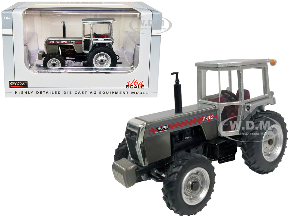 White 2-110 Red Stripe Power Assist Wide Front Tractor Brushed Metal with Red Stripes 1/64 Diecast Model by SpecCast