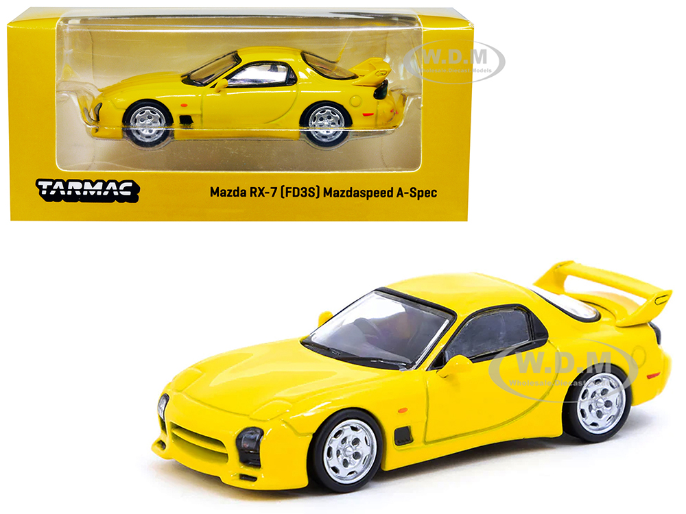 Mazda RX-7 (FD3S) Mazdaspeed A-Spec RHD (Right Hand Drive) Competition Yellow Mica Global64 Series 1/64 Diecast Model Car by Tarmac Works