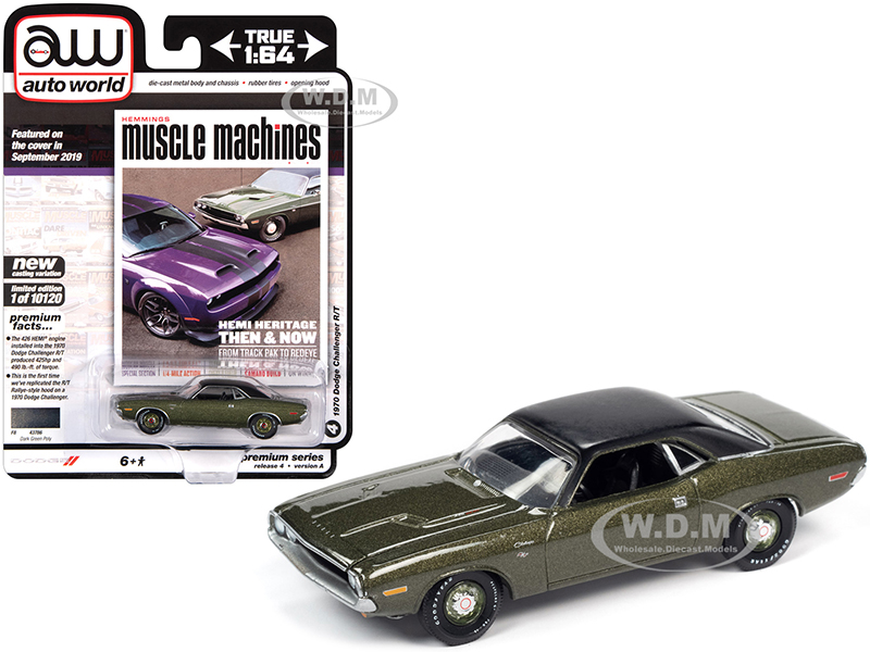 Image of 1970 Dodge Challenger R/T Dark Green Metallic with Flat Black Vinyl Top "Hemmings Muscle Machines" Magazine Cover Car (September 2019) Limited Editio