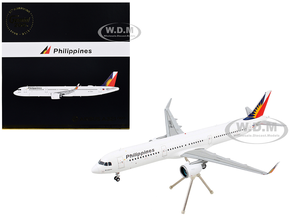 Airbus A321neo Commercial Aircraft Philippine Airlines White with Tail Graphics Gemini 200 Series 1/200 Diecast Model Airplane by GeminiJets