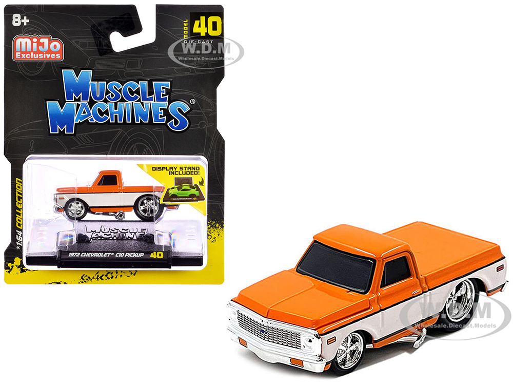 1972 Chevrolet C-10 Pickup Truck Orange and White 1/64 Diecast Model Car by Muscle Machines
