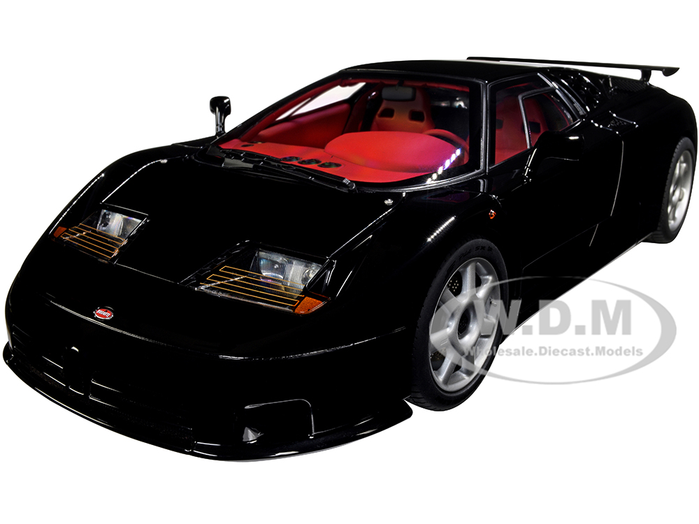 Bugatti EB110 SS Super Sport Nero Vernice Black with Red Interior and Silver Wheels 1/18 Model Car by Autoart