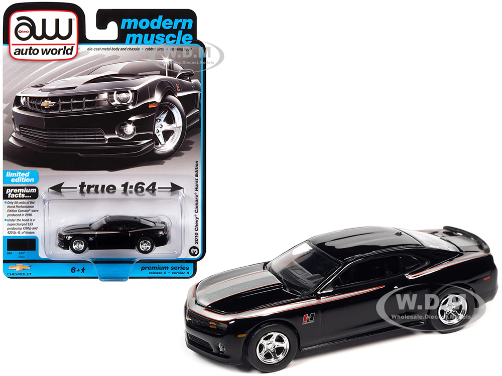 2010 Chevrolet Camaro Hurst Edition Black with Red and Silver Stripes Modern Muscle Limited Edition 1/64 Diecast Model Car by Auto World