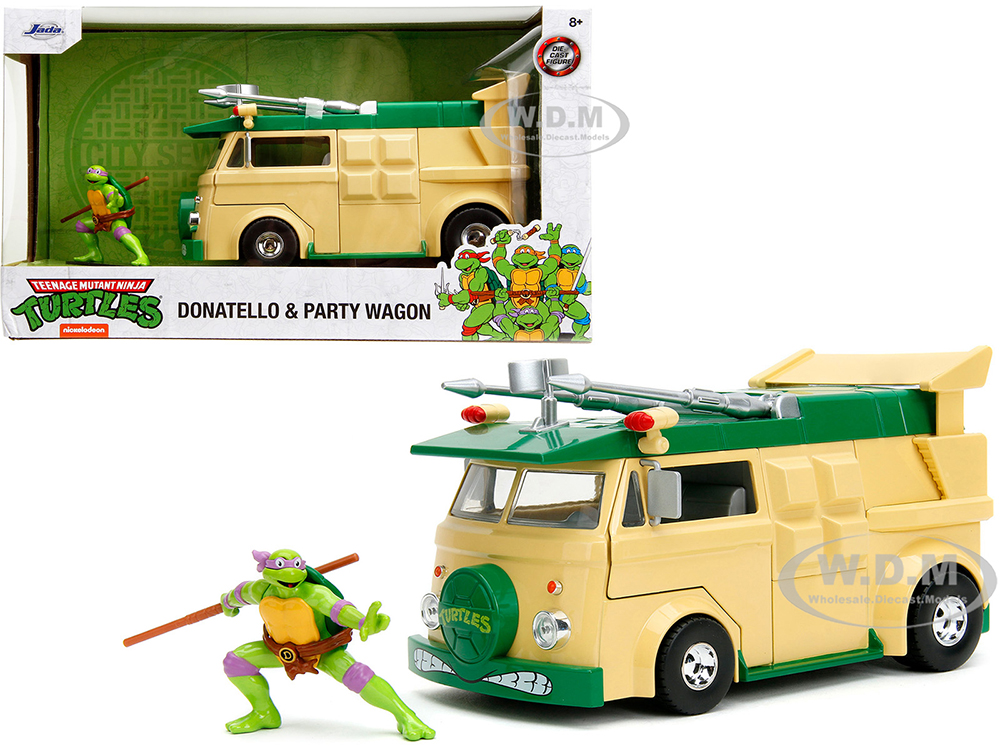 Party Wagon Green and Beige and Donatello Diecast Figure Teenage Mutant Ninja Turtles Hollywood Rides Series Diecast Model by Jada