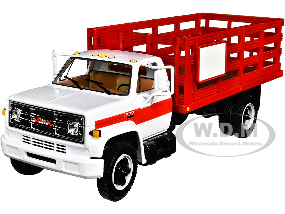 GMC 6500 Stake Truck White and Red 1/34 Diecast Model by First Gear