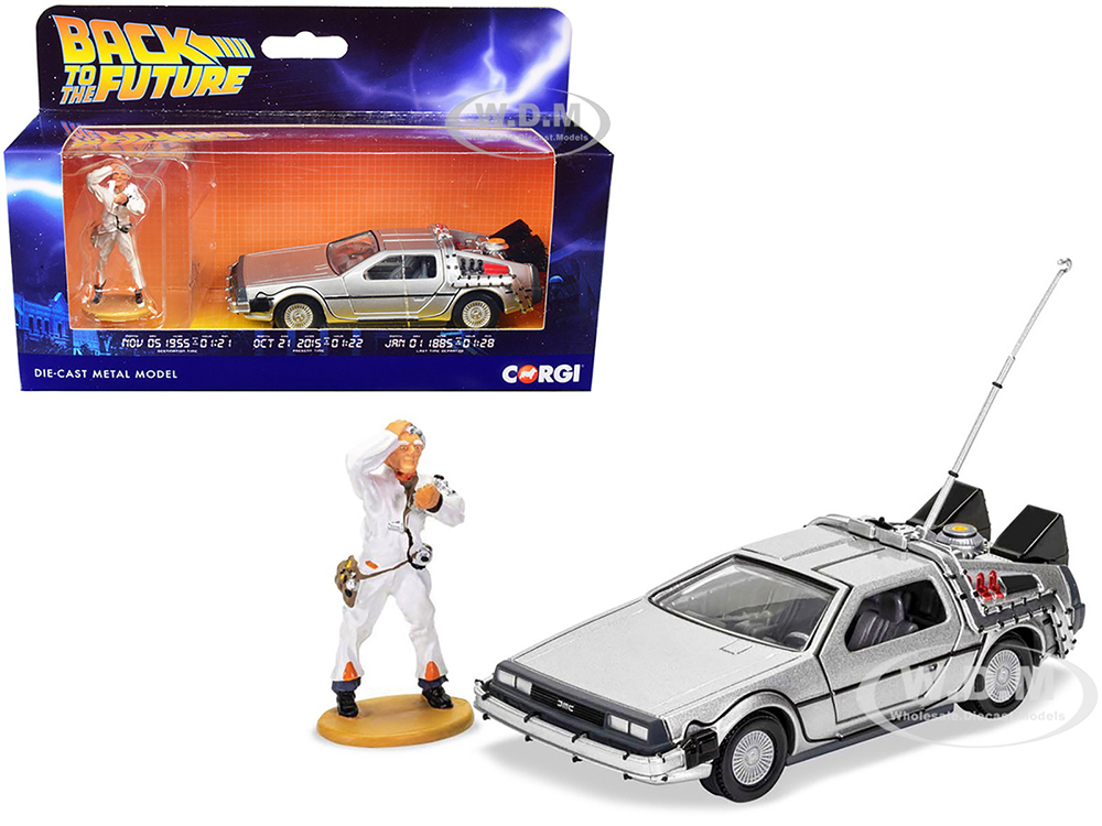 DMC DeLorean Time Machine with Doc Brown Figure Back to the Future (1985) Movie Diecast Model Car by Corgi