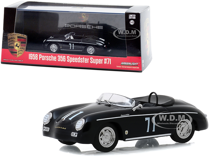 Image of 1958 Porsche 356 Speedster Super 71 Race Car Black 1/43 Diecast Model Car by Greenlight