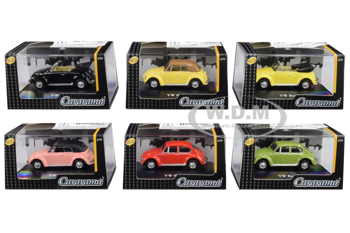 Volkswagen Beetle Set Of 6 Pieces In Display Showcases 1/72 Diecast Model Cars By Cararama