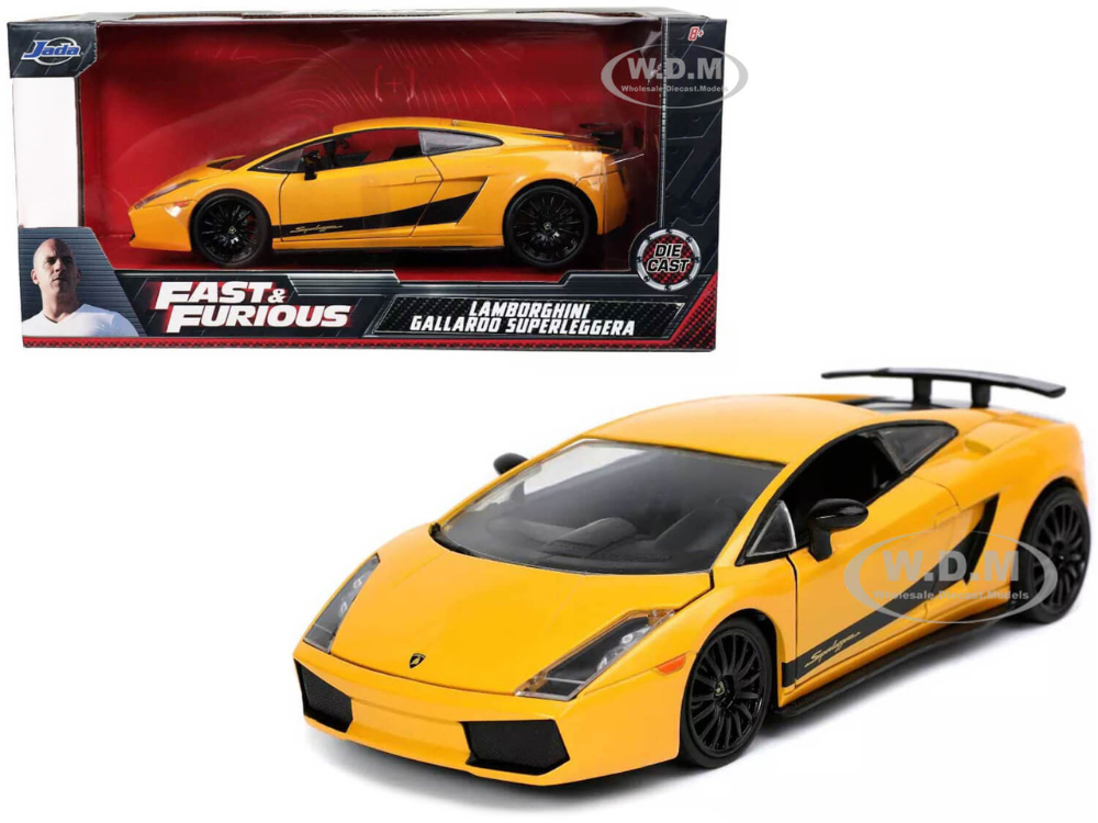 Lamborghini Gallardo Superleggera Yellow with Black Stripes "Fast &amp; Furious" Movie 1/24 Diecast Model Car by Jada
