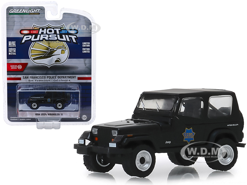 1994 Jeep Wrangler Yj "san Francisco Police Department" (sfpd) Black "hot Pursuit" Series 32 1/64 Diecast Model Car By Greenlight