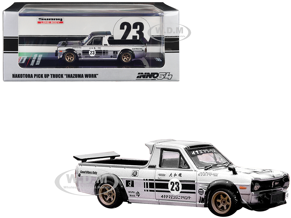 Nissan Sunny Hakotora Pickup Truck RHD (Right Hand Drive) 23 Silver Metallic with Black Graphics 