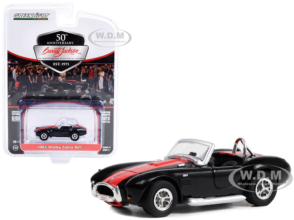 1965 Shelby Cobra 427 Black with Red Stripes (Lot 3002) Barrett Jackson "Scottsdale Edition" Series 11 1/64 Diecast Model Car by Greenlight
