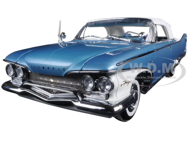 1960 Plymouth Fury Closed Convertible Twilight Blue Metallic / White Platimun Edition 1/18 Diecast Model Car By Sunstar