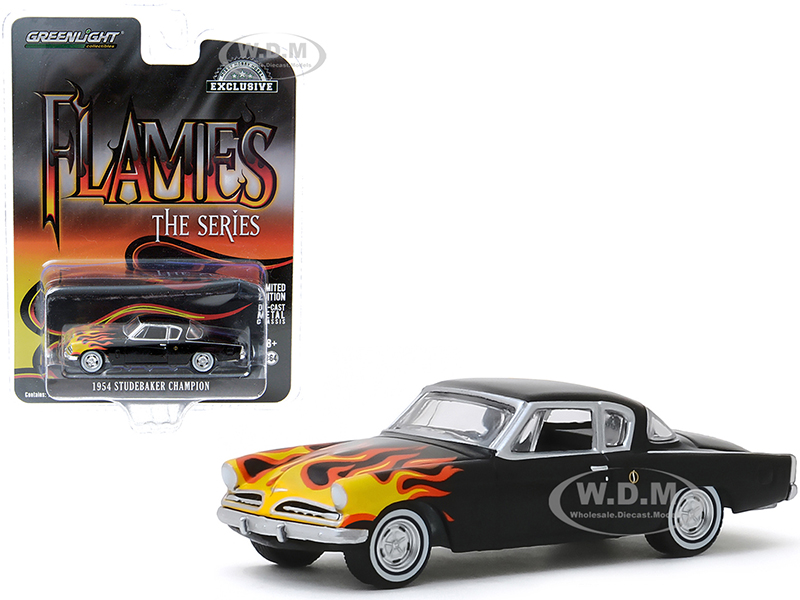 Image of 1954 Studebaker Champion Black with Flames "Flames The Series" "Hobby Exclusive" 1/64 Diecast Model Car by Greenlight