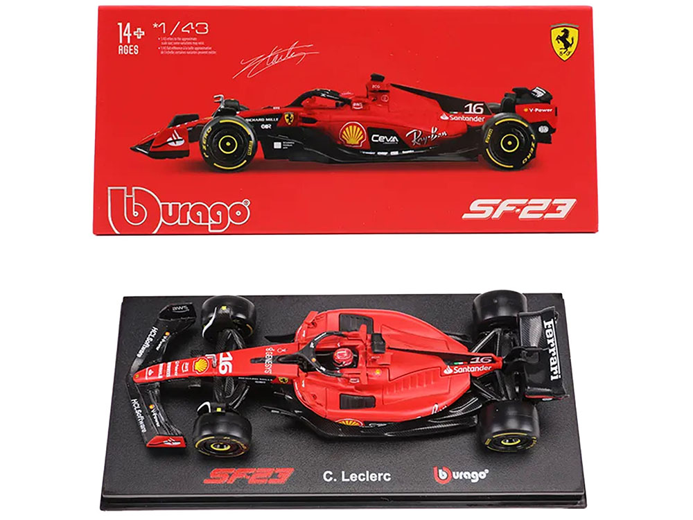 Ferrari SF-23 #16 Charles Leclerc Formula One F1 World Championship (2023) with Display Case Formula Racing Series 1/43 Diecast Model Car by Bburago