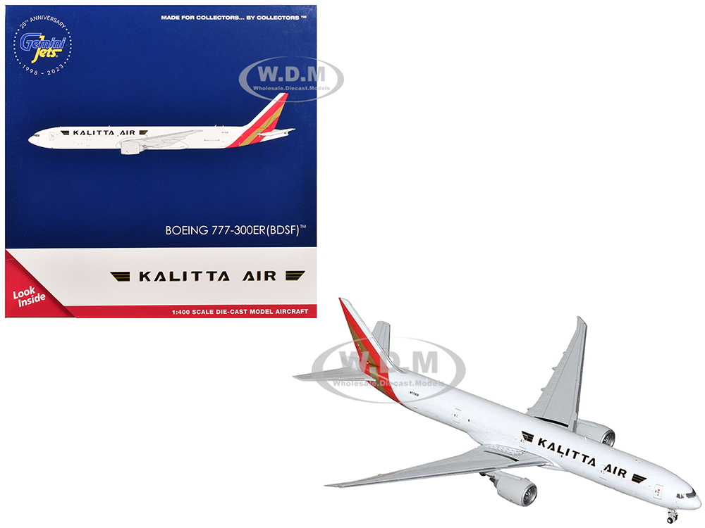 Boeing 777-300ER Commercial Aircraft "Kalitta Air" (N779CK) White with Red Tail 1/400 Diecast Model Airplane by GeminiJets