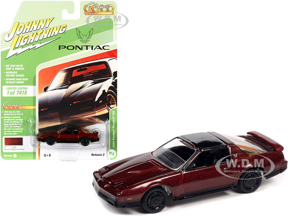 1984 Pontiac Firebird Trans Am T/A Autumn Maple Firemist Red Metallic with Black Top Classic Gold Collection Series Limited Edition to 7418 pieces Worldwide 1/64 Diecast Model Car by Johnny Lightning