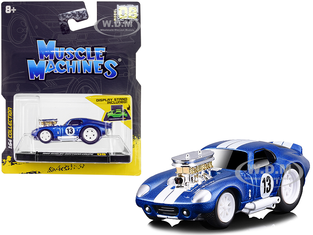 1965 Shelby Daytona Coupe 13 Blue Metallic with White Stripes 1/64 Diecast Model Car by Muscle Machines