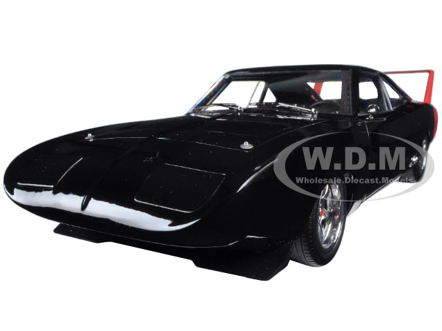 1969 Dodge Charger Daytona Custom Black With Red Rear Wing 1/18 Diecast Model Car By Greenlight