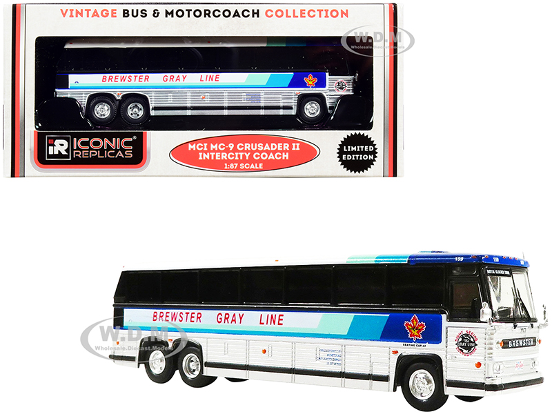 1980 MCI MC-9 Crusader II Intercity Coach Bus "Brewster Gray Line" (Canada) White and Silver with Stripes "Vintage Bus &amp; Motorcoach Collection" 1