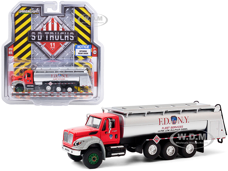 2018 International WorkStar Tanker Truck FDNY (The Official Fire Department City of New York) Red and Silver S.D. Trucks Series 11 1/64 Diecast Model by Greenlight