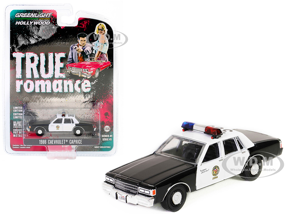 1986 Chevrolet Caprice Black and White Los Angeles Police Department (LAPD) True Romance (1993) Movie Hollywood Series Release 41 1/64 Diecast Model Car by Greenlight