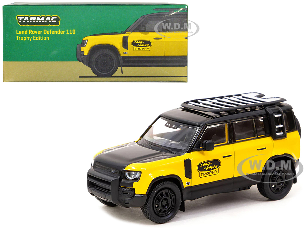 Land Rover Defender 110 Trophy Edition Yellow with Black Hood and Top and Roofrack Global64 Series 1/64 Diecast Model by Tarmac Works