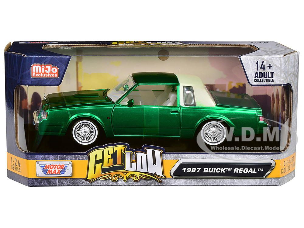 1987 Buick Regal Green Metallic with White Interior Get Low Series 1/24 Diecast Model Car by Motormax