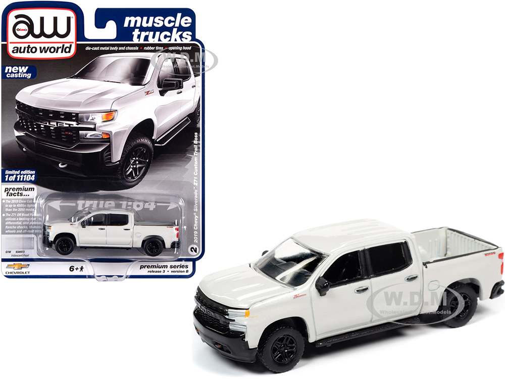 Image of 2019 Chevrolet Silverado Z71 Custom Trail Boss Pickup Truck Iridescent Pearl White "Muscle Trucks" Limited Edition to 11104 pieces Worldwide 1/64 Die