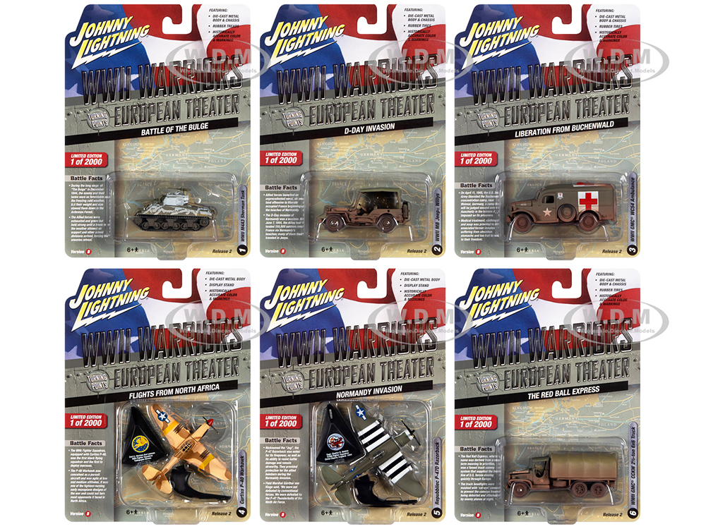 WWII Warriors: European Theater Military 2022 Set B of 6 pieces Release 2 Limited Edition to 2000 pieces Worldwide Diecast Model Cars by Johnny Lightning