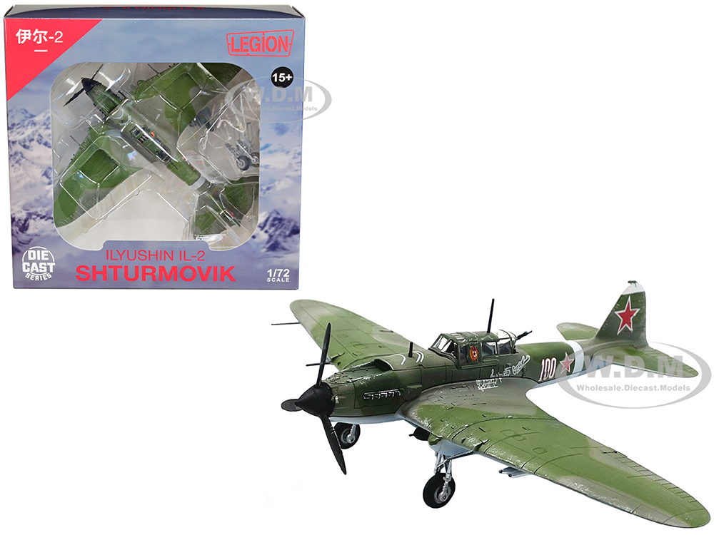 Ilyushin IL-2M3 Sturmovik Aircraft #100 Green Camouflage Piloted by Vasily Emelyanenko Soviet Air Force 1/72 Diecast Model Airplane by Legion