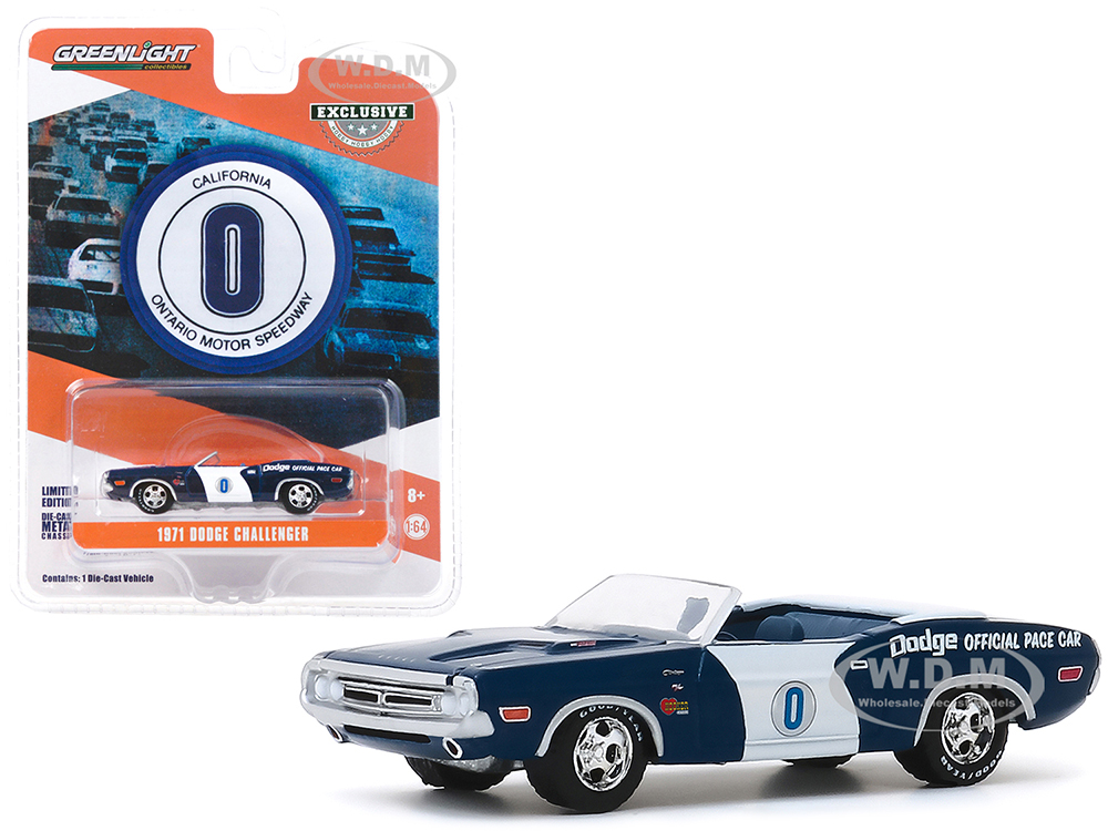 1971 Dodge Challenger Convertible Official Pace Car 0 Blue and White "Ontario Motor Speedway" (California) "Hobby Exclusive" 1/64 Diecast Model Car b